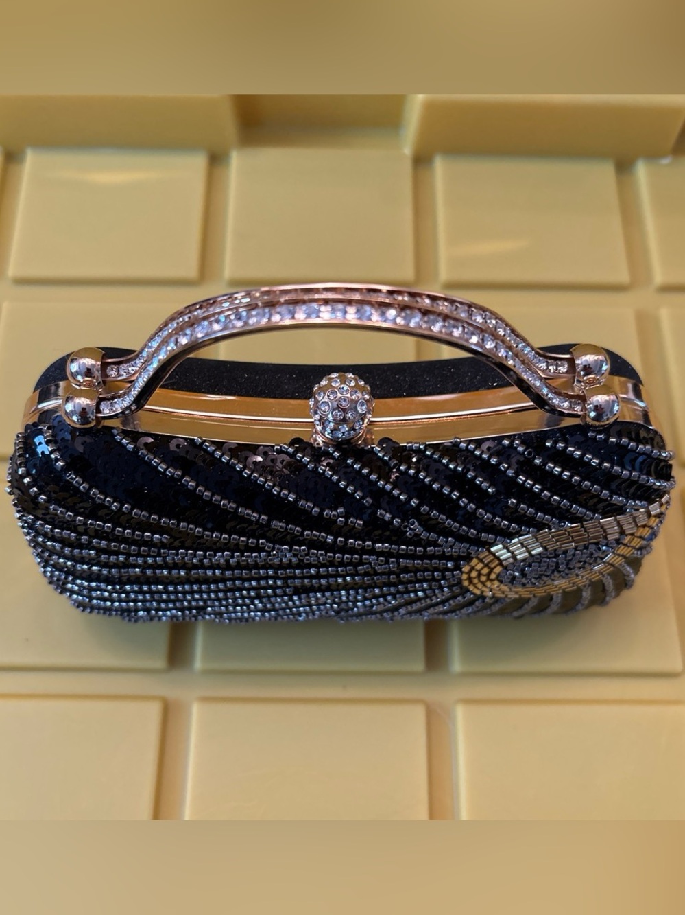 Black Sequin Evening Clutch with Gold Accent “Peacock” - Picture 3 of 3